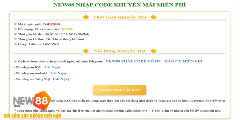 Code Khuyến Mãi Miễn Phí NEW88 - Tham Gia Rinh Quà Khủng 2026 2 Cách nhận code khuyến mãi miễn phí – Tham gia rinh quà khủng NEW88
