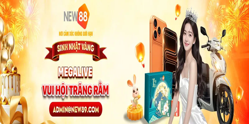 NEW88 MEGALIVE 🎉 Sự Kiện Sinh Nhật Vàng 2026 | Vui Hội Trăng Rằm Cực Hot 1 NEW88 MEGALIVE VUI HỘI TRĂNG RẰM